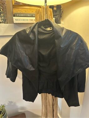 Women's Black Draped Leather Jacket